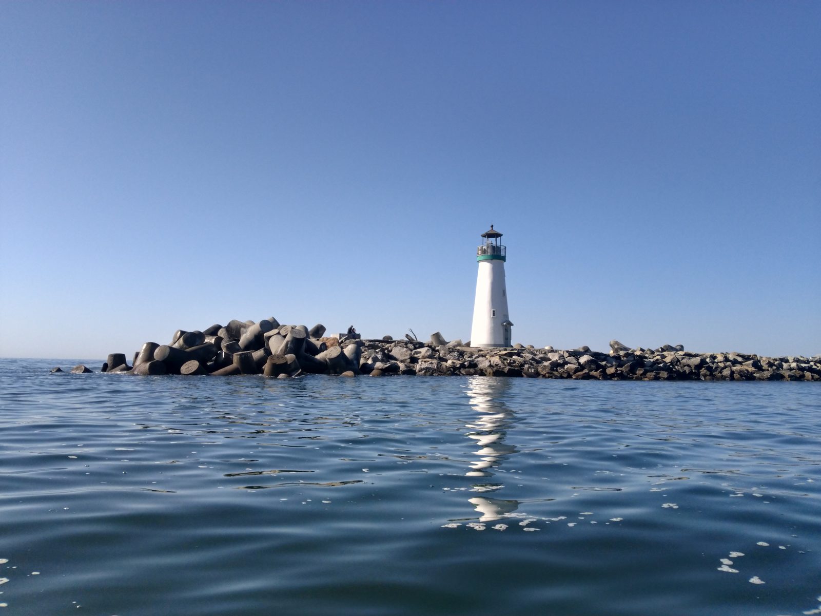サンタクルーズ港のカヤックと灯台 Kayaking toward Walton Lighthouse, Santa Cruz harbor