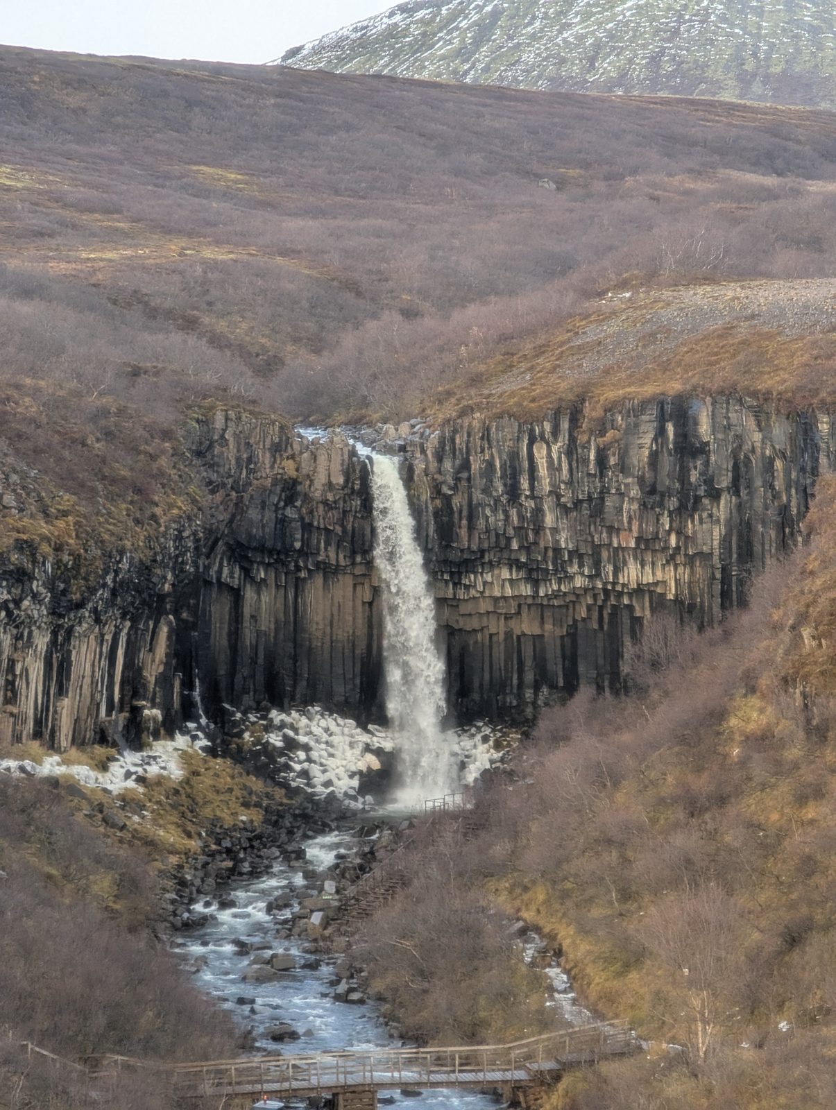スヴァルティフォスの滝と玄武岩の柱状節理 Svartifoss waterfall with basalt columns, Skaftafell Iceland