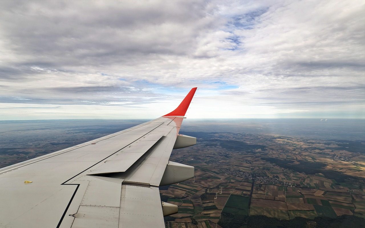 翼の下に広がる大地 Airplane wing over land